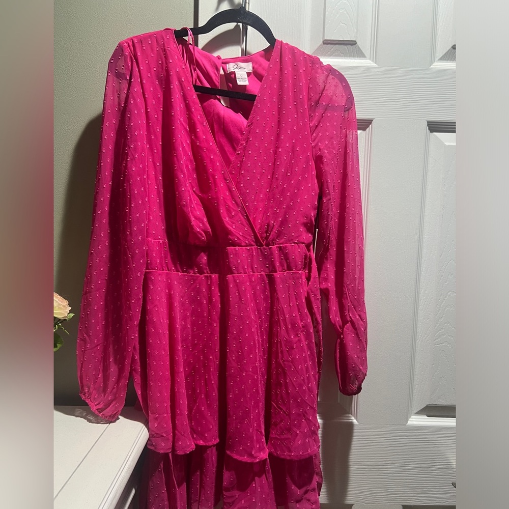 Hot pink long sleeve polka dot dress